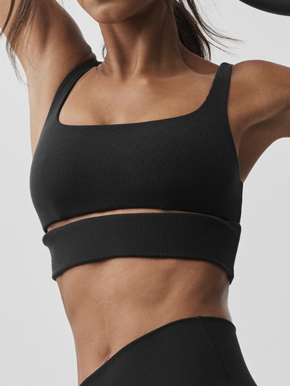 ALO Yoga Black Ribbed Cutout Sports Bralette
